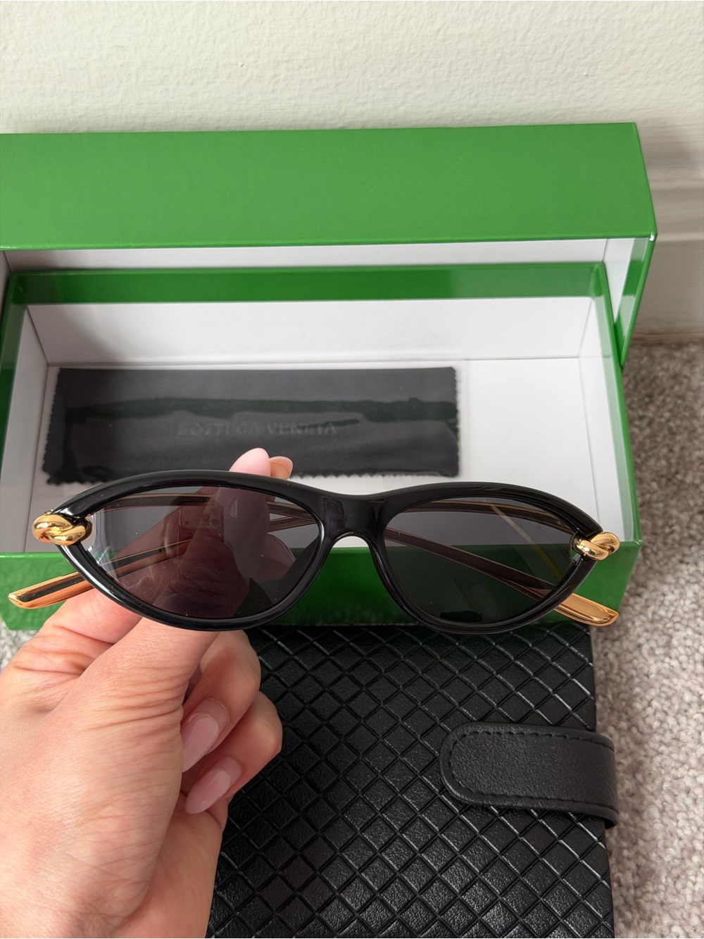 Bottega Veneta Black Sunglasses with Gold Accents